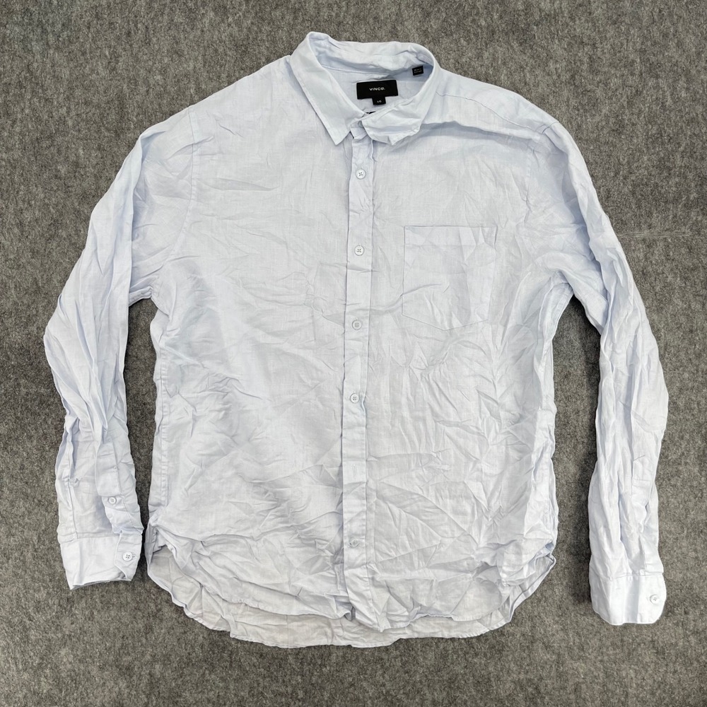 Vince Shirt Mens Large Blue Linen Classic Fit Long Sleeve Button Down